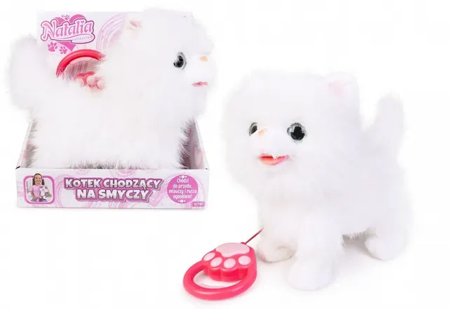Maskotka interaktywna Kot chodzący na smyczy biały