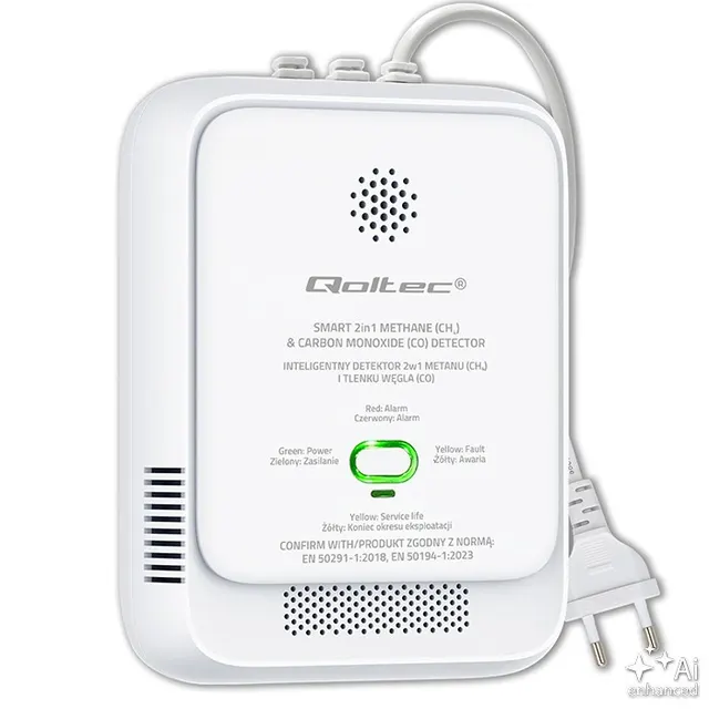 Czujnik wycieku gazu ziemnego i tlenku węgla Qoltec, alarm 85dB, LED