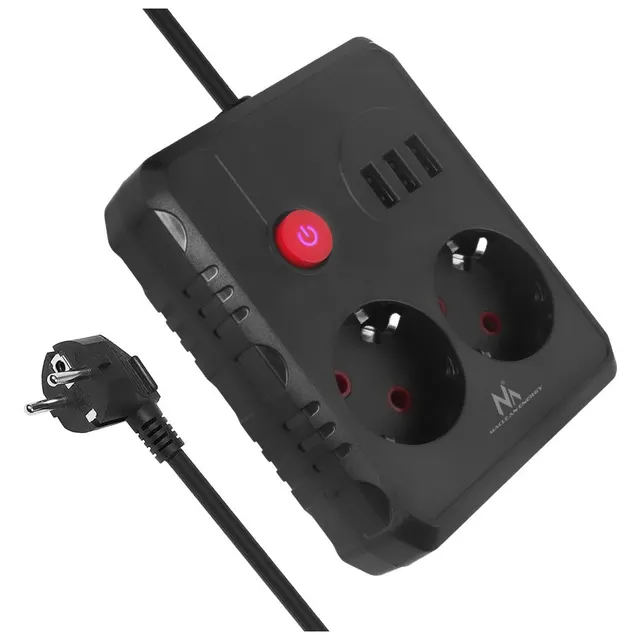 MACLEAN LISTWA ZASILAJĄCA PRZEDŁUŻACZ 2 GNIAZDA + 3XUSB 110-240V AC 50/60HZ 2.1A MAX 2500W 1.5M CZARNA MCE387 B