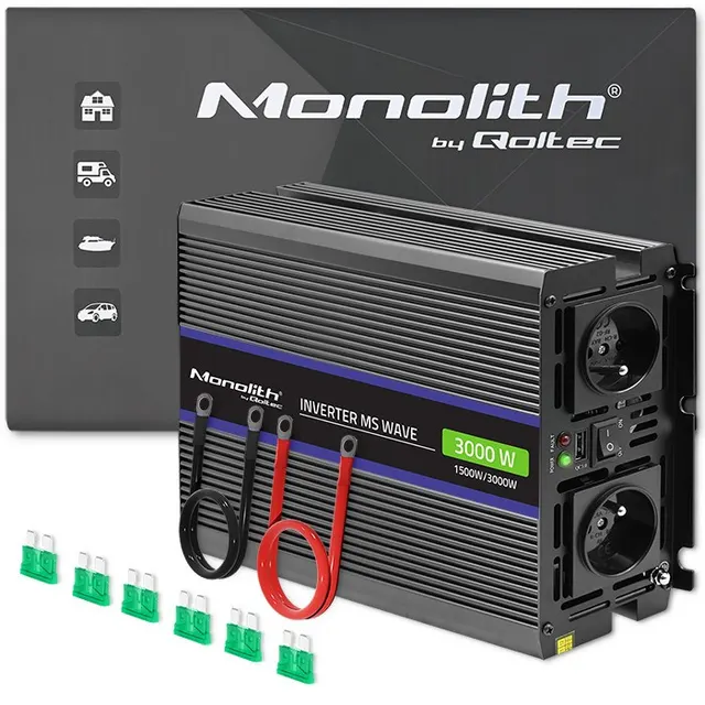 Qoltec Przetwornica napięcia Monolith 3000 MS Wave, 12V na 230V, 1500/3000W, USB