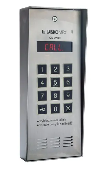 Laskomex CD-2600R audio z czytnikiem kluczy RFID ze stali nierdzewniej w obudownie natynkowej.