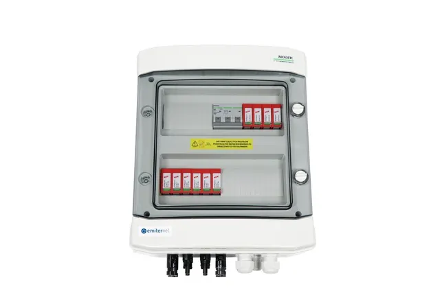 Rozdzielnica przył. DCAC hermetyczna IP65 EMITER z ogranicznikiem przepięć DC Dehn 1000V typu 2 2 x łańcuch PV 2 x MPPT // ogr. AC Dehn typ 2 20A 3-F