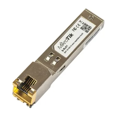 MikroTik, Złącze S-RJ01, SFP, Miedź, Gniazdo RJ-45, 10/100/1000 Mbit/s, Maksymalna odległość transferu 100 m, Od 0 do +85C
