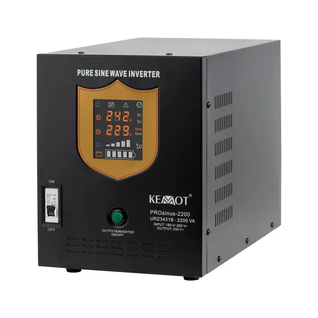 Zasilacz awaryjny KEMOT PROsinus-2200 przetwornica z czystym przebiegiem sinusoidalnym i funkcją ładowania 12V 230V 2200VA/1600W - kolor czarny