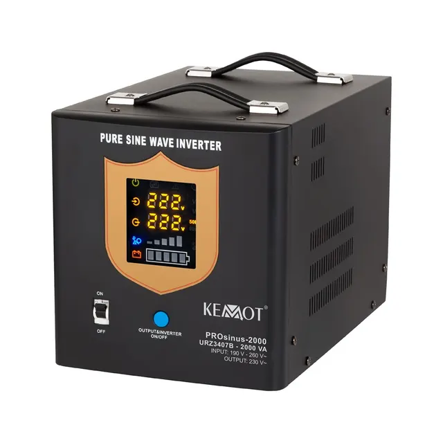 Zasilacz awaryjny KEMOT PROsinus-2000 przetwornica z czystym przebiegiem sinusoidalnym i funkcją ładowania 12V 230V 2000VA/1200W - kolor czarny