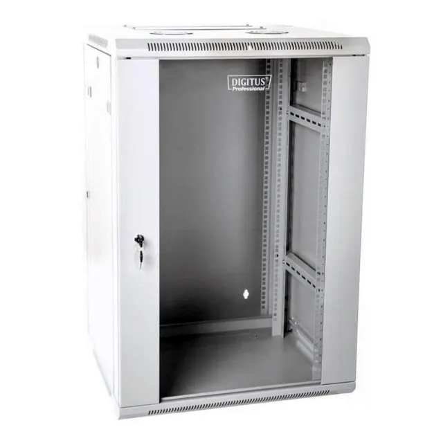Szafa sieciowa wisząca 19 18U rack 600x600 drzwi szyba szary dzielona złożona 60kg