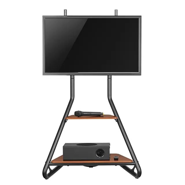 MACLEAN UCHWYT WOLNOSTOJĄCY POD TV / NAROŻNY W STYLU BAUHAUS DWUPOZIOMOWE DREWNIANE PÓŁKI 40KG MAX 37-75'' MC-455