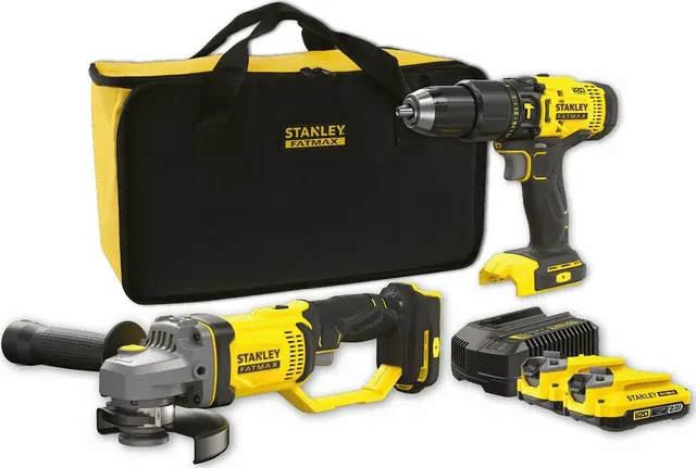 Zestaw STANLEY SFMCK471D2S-QW (wiertarko-wkrętarka SFMCD711 + szlifierka kątowa V20 SFMCG400 + 2x akumulator 2 0Ah + ładowarka 2A + torba)