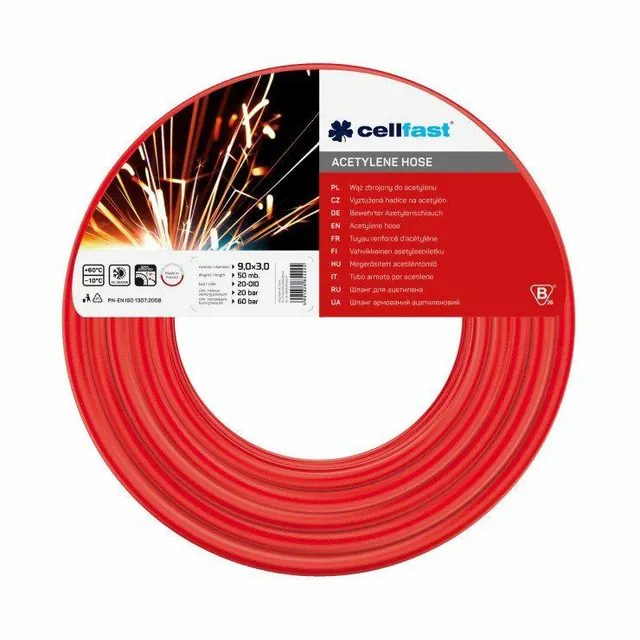 Wąż do ACETYLENU CellFast CF20010R 0 9cmx0 3cmx50m