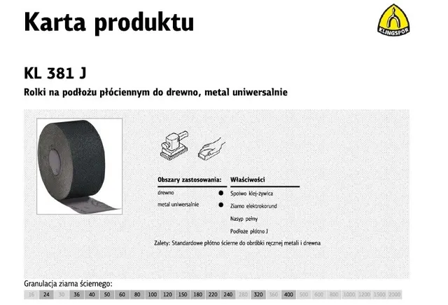 KLINGSPOR PŁÓTNO ROLKA 150mm 120 KL381J (50mb)