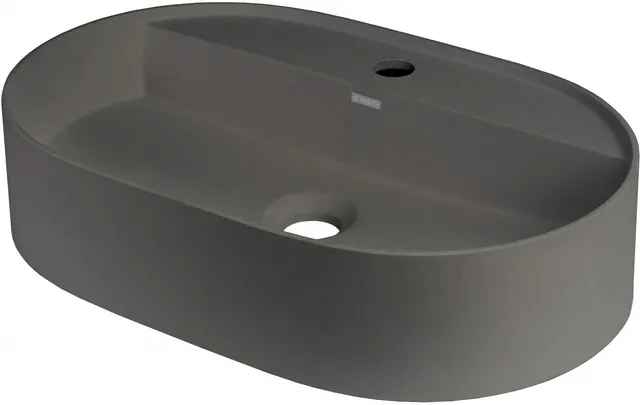 Umywalka granitowa nablatowa z wyspą na baterię - owalna, antracyt metalik, 60 cm