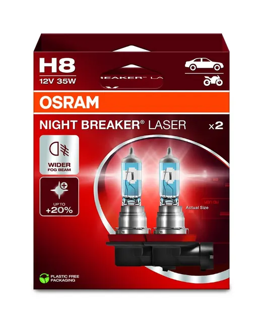 Żarówka H8 12V 35W PGJ19-1 do 150 m. długości wiązki światła do 150% większa jasność do 20% bielsze światło Night Breaker Laser biała