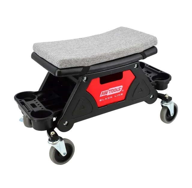 Siedzisko warsztatowe AWTOOLS BLACK LINE AW20066BL ze schowkiem i półkami