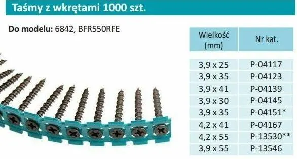 MAKITA TAŚMA Z WKRĘTAMI 3 9x25mm DO METALU