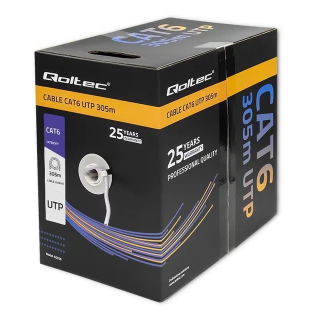 QOLTEC KABEL SIECIOWY SKRĘTKA UTP, CAT6, 305M, PVC SZARY