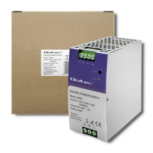 QOLTEC ZASILACZ NA SZYNĘ DIN PRZEMYSŁOWY, 240W, 48V, 5A