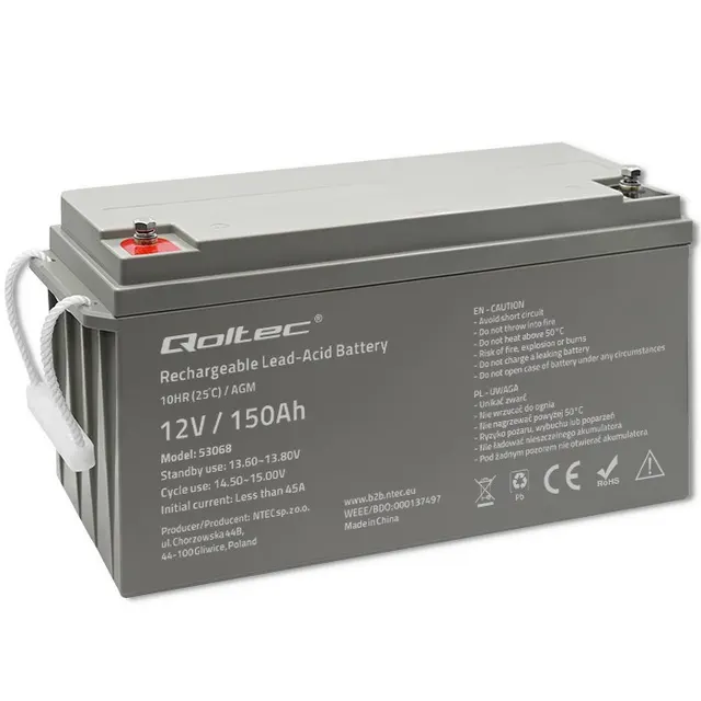QOLTEC AKUMULATOR AGM 12V, 150AH, MAX.2250A