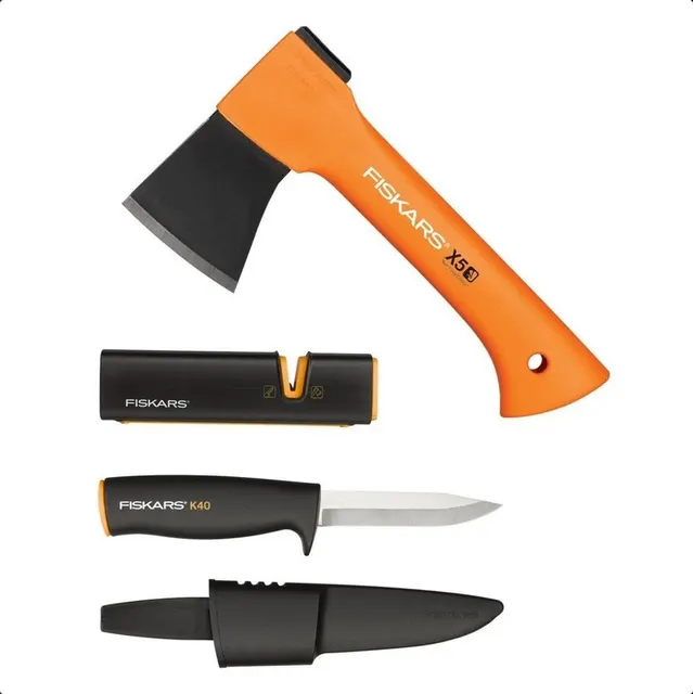 Zestaw campingowy Fiskars 1057913 (Siekiera X5 + nóż + ostrzałka)