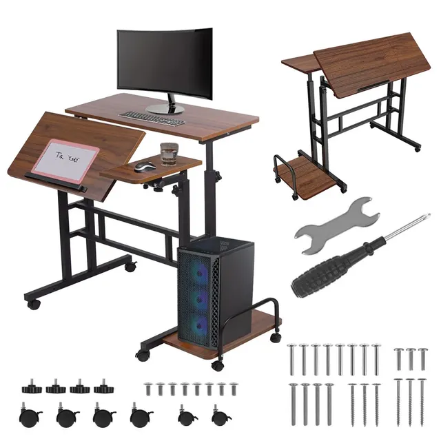 Mobilne biurko stolik na laptop Maclean czarne 80x60cm 50kg max reg. wys.67-115cm MC-124 B