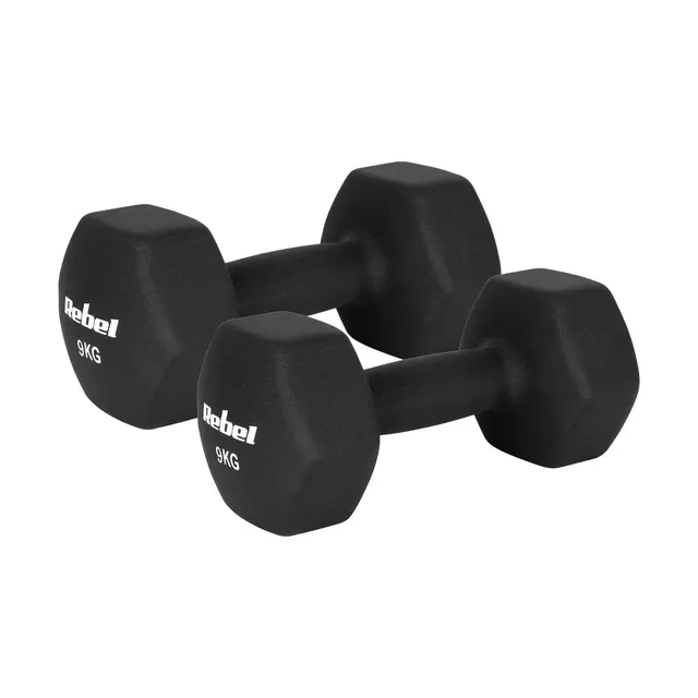 Hantelki żeliwne neoprenowe HEX 2x9kg REBEL ACTIVE