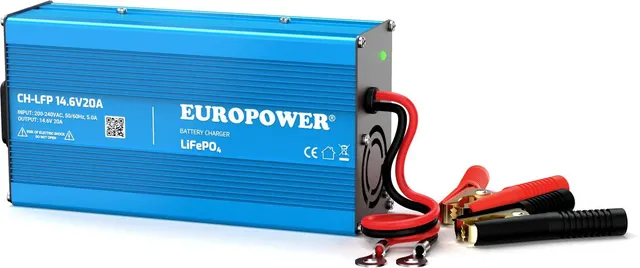 ŁADOWARKA PROSTOWNIK DO AKUMULATORÓW LiFePO4 EUROPOWER CH-LFP/12/20 14 6V 20A KONEKTOR KROKODYLEK