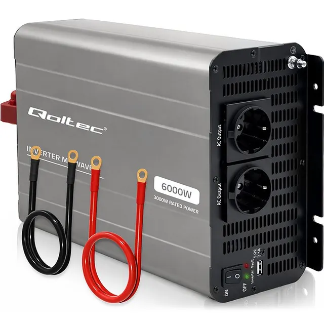 Qoltec Przetwornica napięcia MS Wave, 12V na 230V, 3000/6000W, USB, Kompatybilna z LiFePO4 GEL AGM