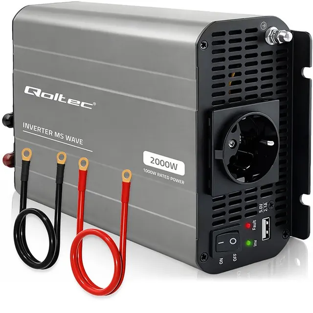 Qoltec Przetwornica napięcia MS Wave, 12V na 230V, 1000/2000W, USB, Kompatybilna z LiFePO4 GEL AGM