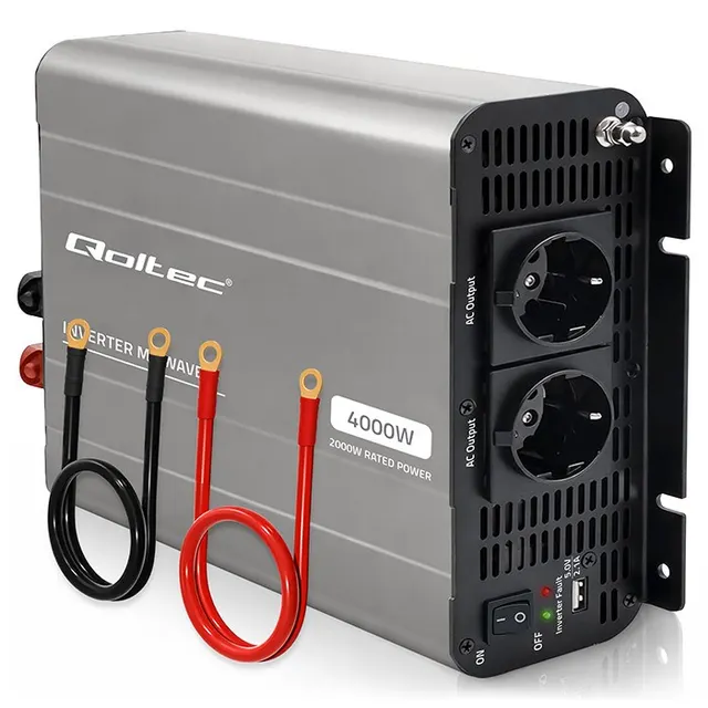 Qoltec Przetwornica napięcia MS Wave, 12V na 230V, 2000/4000W, USB, Kompatybilna z LiFePO4 GEL AGM