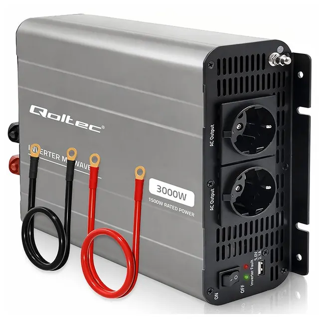 Qoltec Przetwornica napięcia MS Wave, 12V na 230V, 1500/3000W, USB, Kompatybilna z LiFePO4 GEL AGM