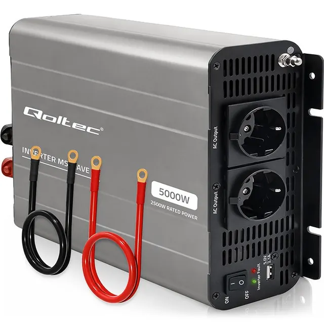 Qoltec Przetwornica napięcia MS Wave, 12V na 230V, 2500/5000W, USB, Kompatybilna z LiFePO4 GEL AGM
