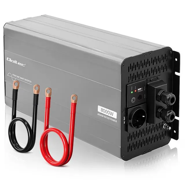 Qoltec Przetwornica napięcia Pure Sine Wave, 12V na 230V, 4000/8000W, USB, Kompatybilna z LiFePO4 GEL AGM