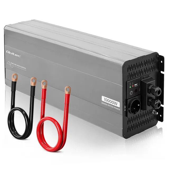 Qoltec Przetwornica napięcia Pure Sine Wave, 24V na 230V, 5000/10000W, USB, Kompatybilna z LiFePO4 GEL AGM