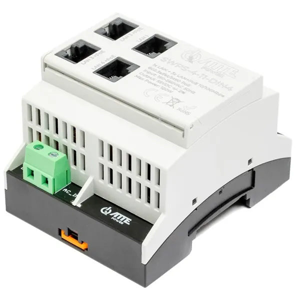 Switch PoE 4 portowy z wbudowanym zasilaczem na szynę TH35 ATTE SWPS-4-11-DIN4