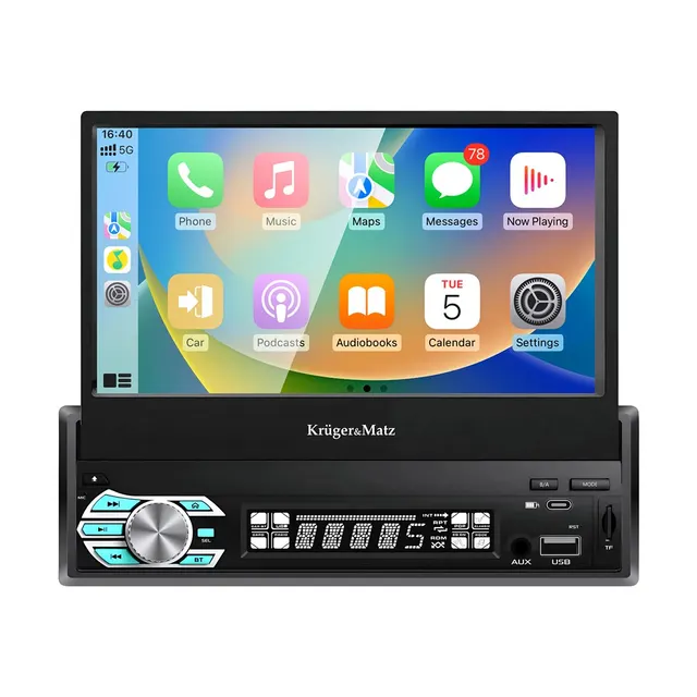 Radio samochodowe Kruger&Matz KM2018 z wysuwanym ekranem 7 CarPlay/AndroidAuto
