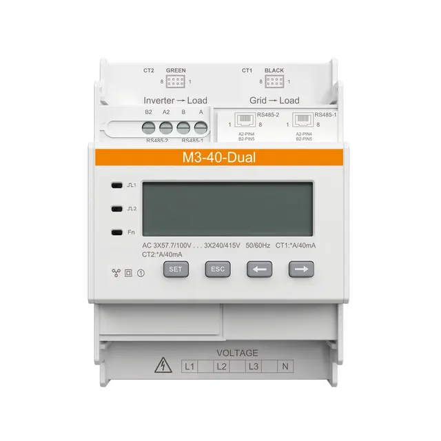 SOLAX // Licznik M3-40-Dual zawiera podwójny komplet przekładników NCTK-16 100A/40mA. Umożliwia wykonanie dwóch punktów pomiaru za pomocą 1 licznika