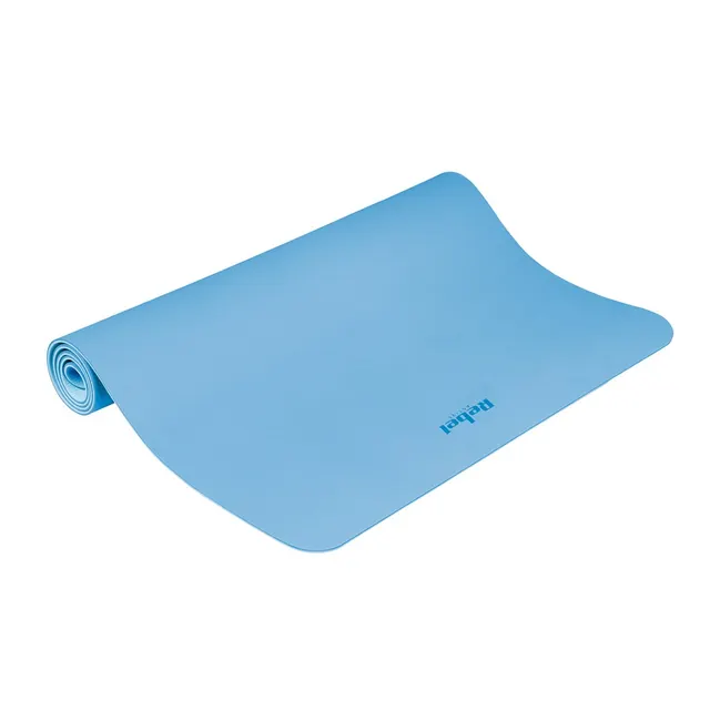 Mata gimnastyczna do ćwiczeń joga pilates fitness 200x115cm grubość 1cm materiał TPE niebieska REBEL ACTIVE