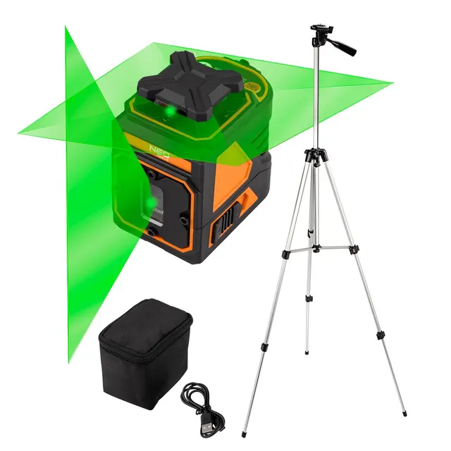 Laser płaszczyznowy 30 m 5 linii 360° w poziomie z etui i statywem 1.5 m