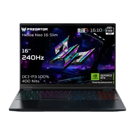 Acer, Predator Helios Neo 16S AI PHN16S-71-95J5, Black, 16, OLED, WQXGA, 240 Hz, Intel Core Ultra 9, 275HX, 64 GB, DDR5, Solid-state drive capacity 1000 GB, NVIDIA GeForce RTX 5070 Ti, Windows 11 Home, Keyboard language English, Keyboard