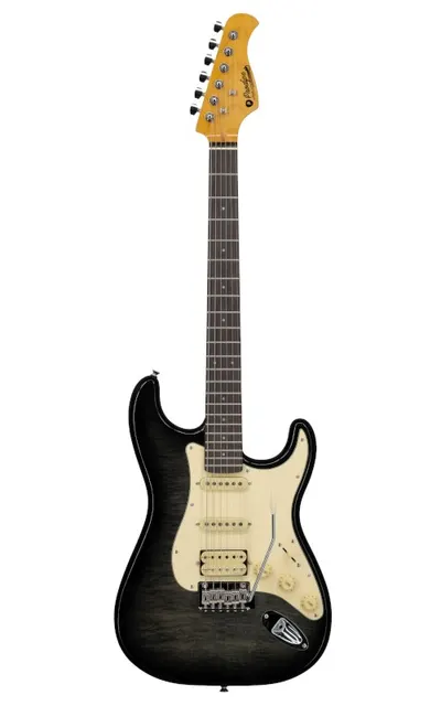 Prodipe ST93 Alder Trans Black - gitara elektryczna HSS Alnico V olcha i klon płomienisty