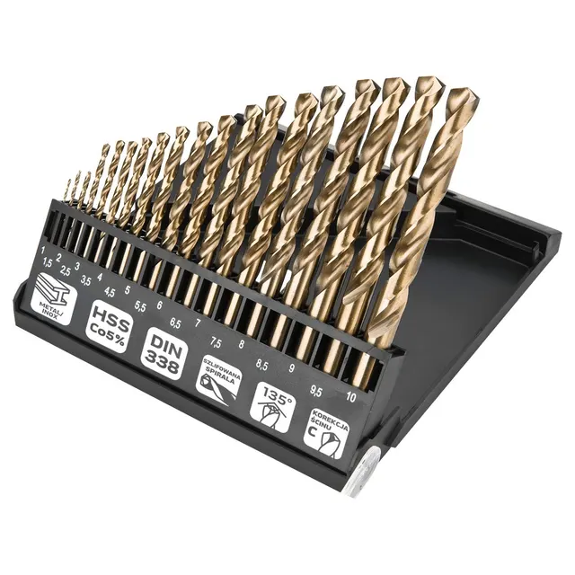 Wiertła do metalu HSS-Co 1.0-10.0 mm zestaw 19 szt.