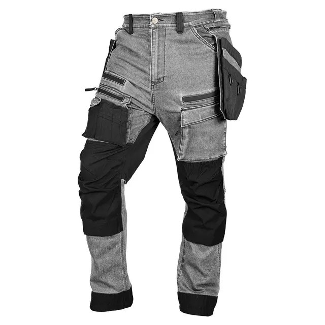 Spodnie robocze DENIM wzmocnienia Cordura odpinane kieszenie kaburowe szare rozmiar S