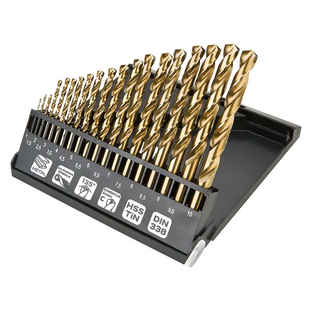 Wiertła do metalu HSS-TiN 1.0-10.0 mm zestaw 19 szt., 1–10 mm, 19 szt.