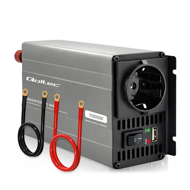 Qoltec Przetwornica napięcia MS Wave, 12V na 230V, 500/1000W, USB, Kompatybilna z LiFePO4 GEL AGM