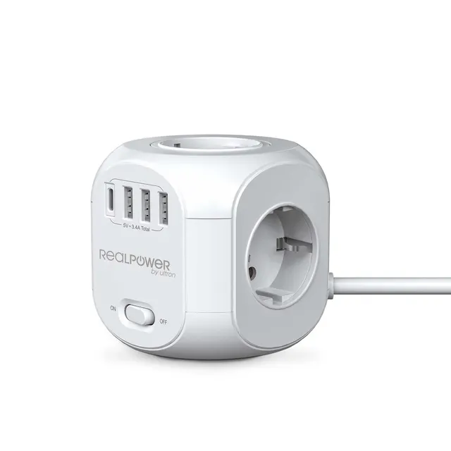 RealPower SteckdosenwĂĽrfel PowerBox 431 + 3xUSB-A / 1xUSB-C