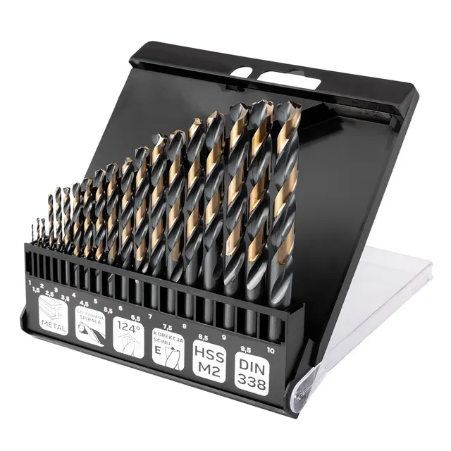 Wiertła do metalu HSS-CNC 124° Pro-Tec 1.0-10.0 mm zestaw 19 szt.