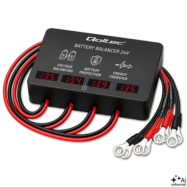 Qoltec Balanser napięcia 48V do akumulatorów 4 x 12V, 10A, AGM GEL LiFePO4, LED