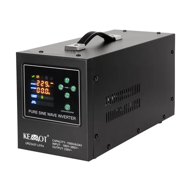 Zasilacz awaryjny KEMOT PROsinus-1500/24-LFP4 przetwornica z czystym przebiegiem sinusoidalnym i funkcją ładowania 24V 230V 1500VA/1050W