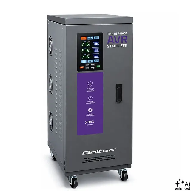 Qoltec Trójfazowy stabilizator napięcia AVR MULTIPROTECTION, 15kVA, Dokładność ± 3%, Serwomotor 3F, LCD, Expert Line