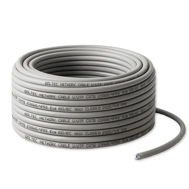Qoltec Kabel sieciowy skrętka UTP do Patchcordu, Miedziany Cu, CAT6, High speed 1Gb/s, LAN, 50m, szary