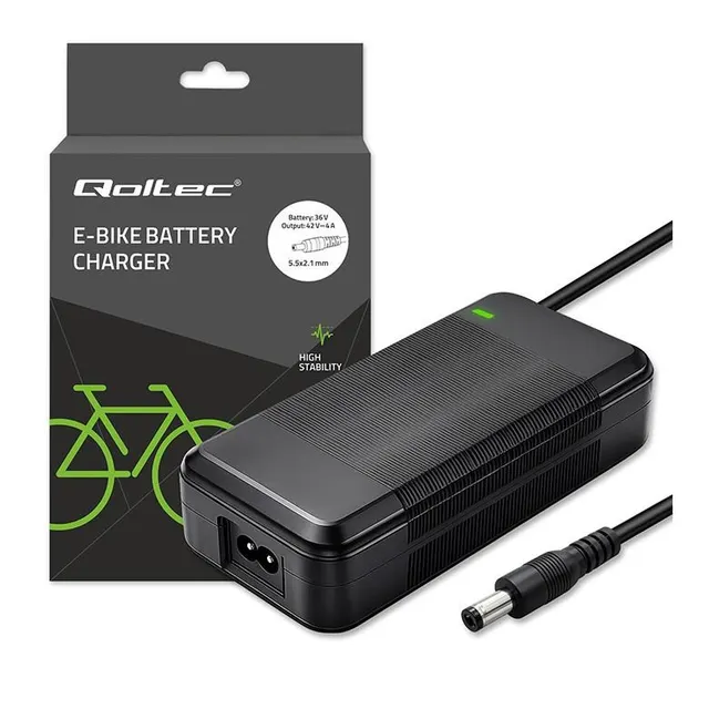 Qoltec Szybka Ładowarka do roweru skutera elektrycznego 36V, 42V, 4A, 5.5*2.1 +kabel zasilający